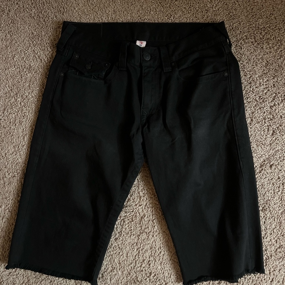 All black true religion jean shorts